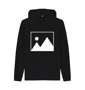 White design on a black T-shirt: Sometimes when there isnt an image already you get a flat picture of a couple of mountains and a sun instead