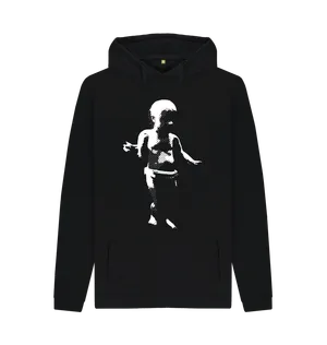 White design on a black T-shirt: Chaka The dancing baby from Ally McBeal but in monochrome