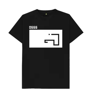 White design on a black T-shirt: Stylized depiction of the game Snake as seen on a Nokia handset The score is 