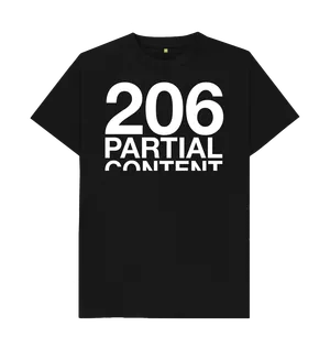 White design on a black T-shirt: The text  Partial Content in Helvetica with the bottom half of content cropped off