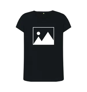 White design on a black T-shirt: Sometimes when there isnt an image already you get a flat picture of a couple of mountains and a sun instead