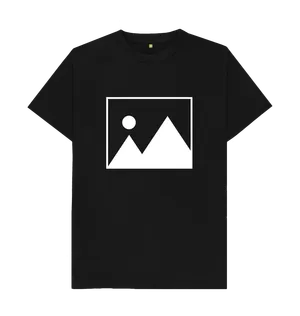 White design on a black T-shirt: Sometimes when there isnt an image already you get a flat picture of a couple of mountains and a sun instead