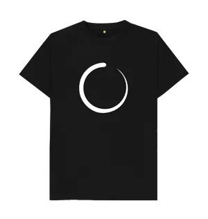 White design on a black T-shirt: Please wait  A sperm shaped circular JavaScript loading indicator