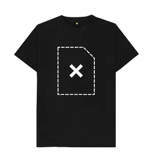 White design on a black T-shirt: Sometimes when the link to an resource is broken you get a dashed document icon with a cross in the center of it