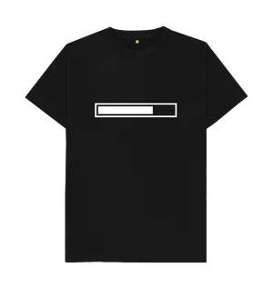 White design on a black T-shirt: It hasnut moved for  hours  Illustration of a loading indicator at about  loaded